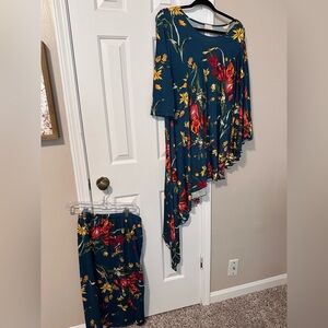 Floral Asymmetrical Top and Skirt Set